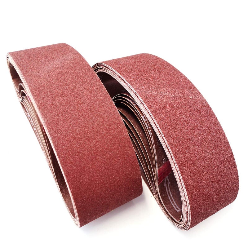 Aiyard 3 x 24 Inch Aluminum Oxide Sanding Belts, 3 Each of 40/80/120/150/240/400 Assorted Grits Abrasive Belts for Belt Sander, 18-Pack - Image 1